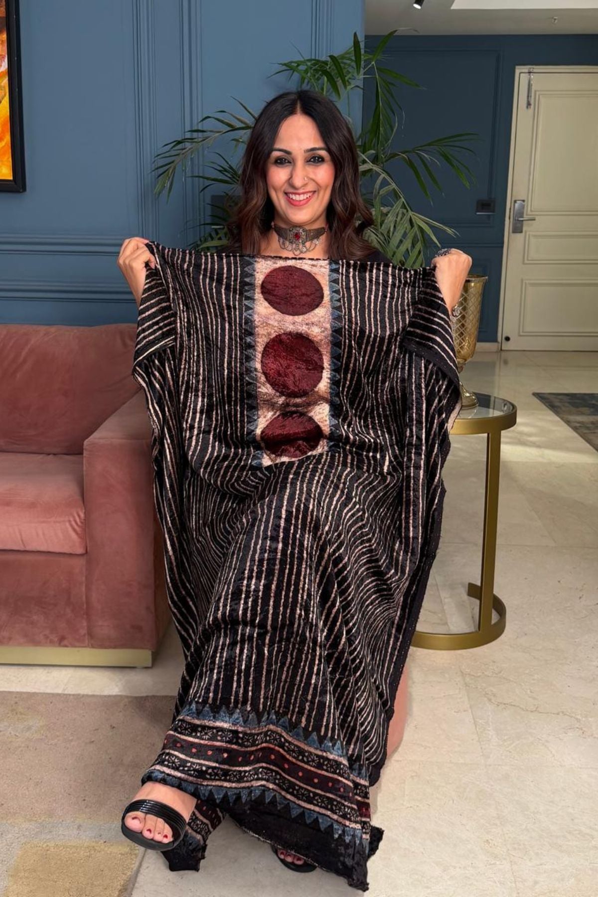 Ajrakh art on velvet (kurta only)